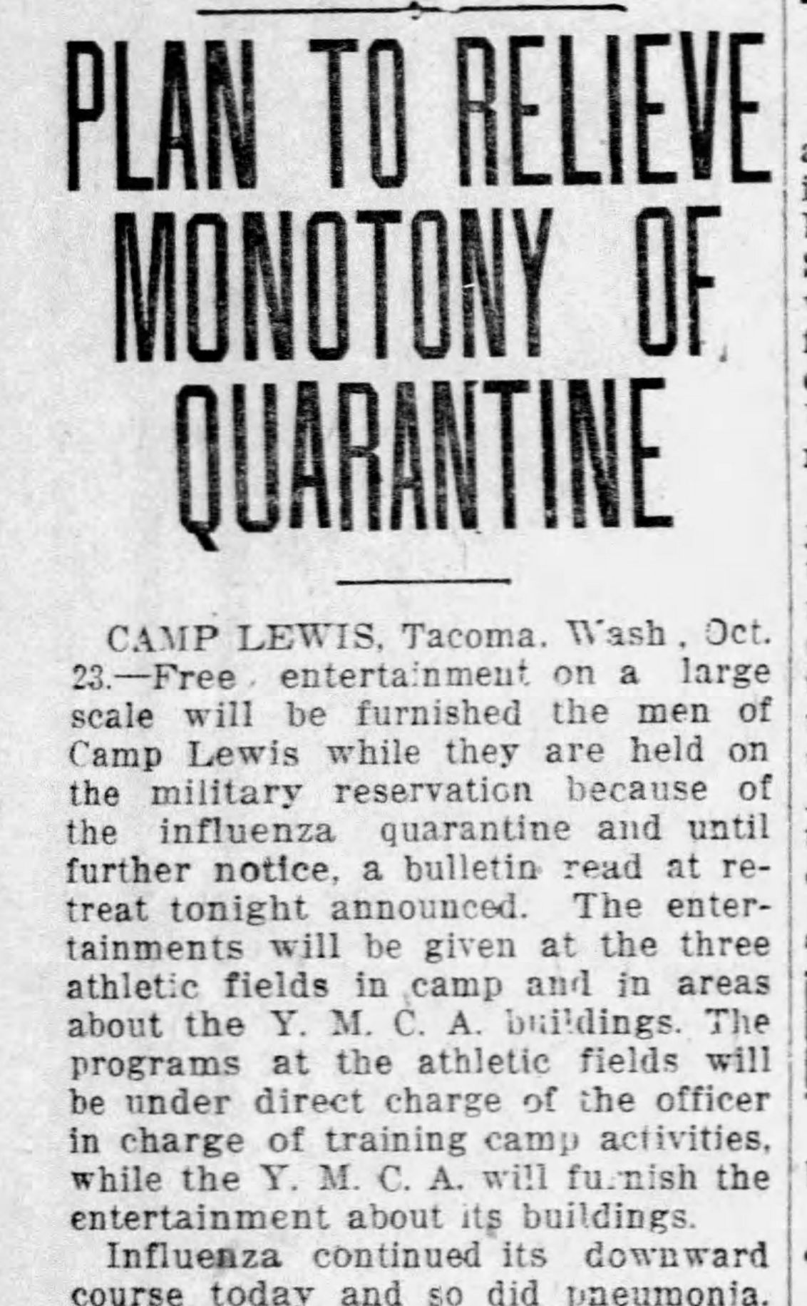 Plan to relieve monotony of quarantine